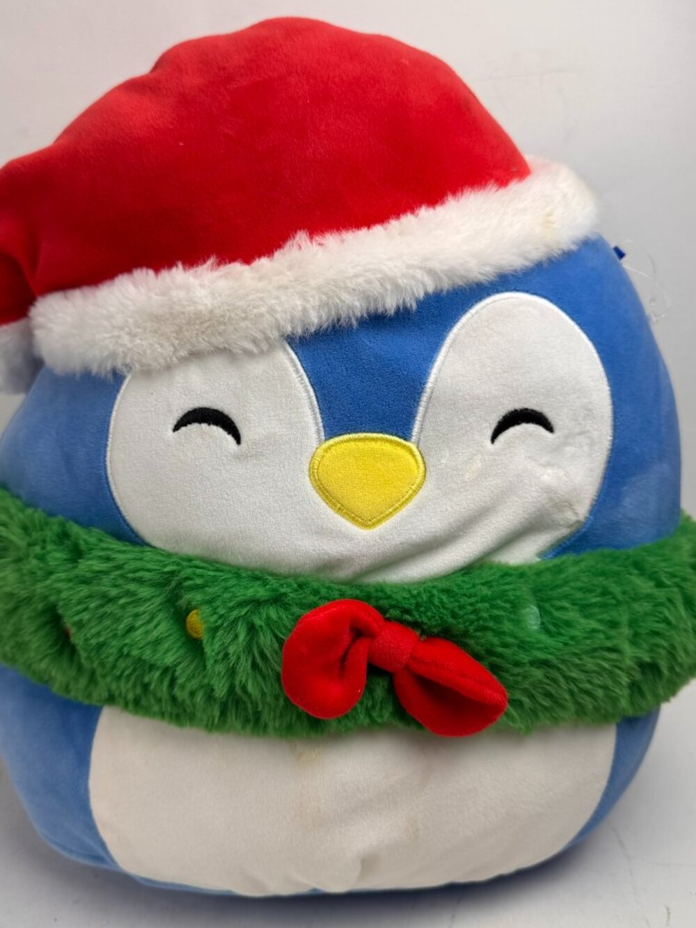 Squishmallows Holiday Christmas Blue Penguin with Santa Hat & Wreath 11"